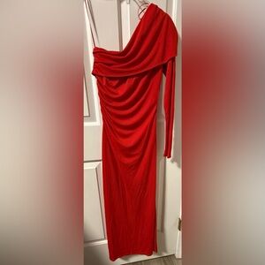Steve Madden Vibrant Red Long Sleeve Off-Shoulder Evening Dress Prom Wedding